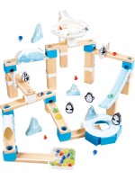 Дървена игра Hape - Писта с пингвини и топчета, 112 части