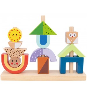 Дървена игра Tooky Toy - Фигури за подреждане и нанизване