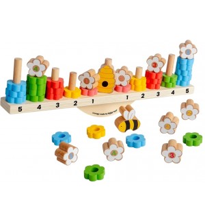 Дървена игра за баланс Bigjigs - Пчелички, 44 части