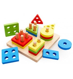 Дървена игра за нанизване Acool Toy - Геометрични фигури