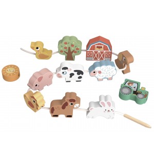 Дървена игра за нанизване Tooky Toy - Ферма Дървена игра за нанизване Tooky Toy - Ферма