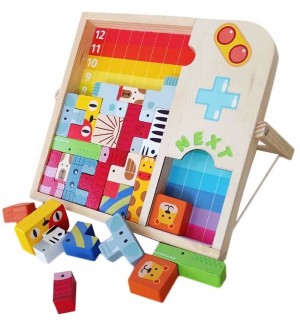 Дървена играчка Acool Toy - Двуизмерен и триизмерен пъзел и тетрис
