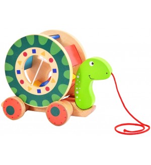 Дървена играчка Acool Toy - Костенурка сортер с колелца