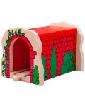 Дървена играчка Bigjigs - Червен тухлен тунел с релса