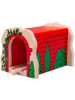 Дървена играчка Bigjigs - Червен тухлен тунел с релса