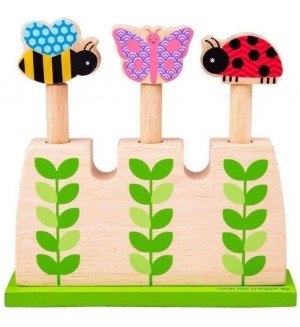 Дървена играчка Bigjigs - Изскачащи градински буболечки