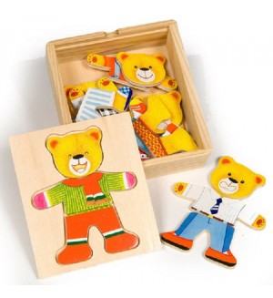 Дървена играчка Bigjigs - Мече за преобличане, Mr Bear
