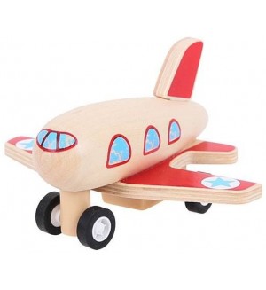 Дървена играчка Bigjigs Pull Back Planes - Самолет