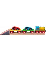 Дървена играчка Bigjigs - Влакче автовоз,  с колички