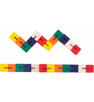 Дървена играчка Bigjigs - Змия от цветни блокчета 