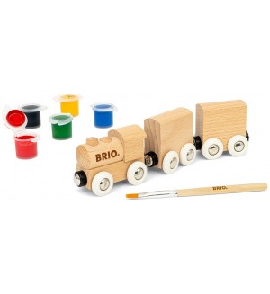 Дървена играчка Brio - Влакче с вагончета за оцветяване