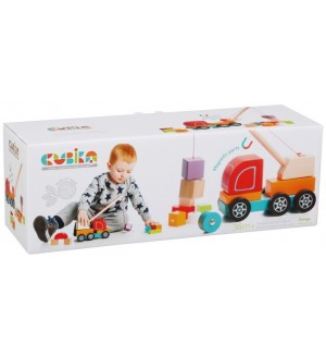 Дървена играчка Cubika - Камион с кран