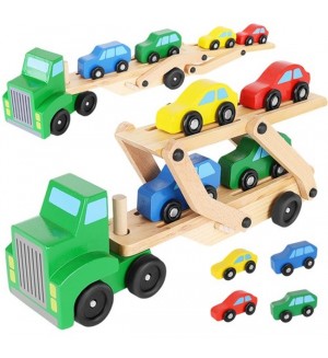 Дървена играчка Kruzzel - Автовоз с колички