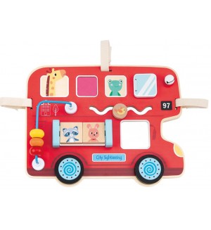 Дървена играчка Lelin - Дъска с активности, Автобус