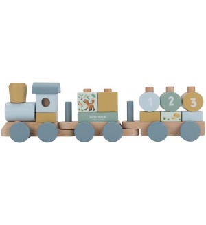Дървенa играчка Little Dutch Forest Friends - Влакче от модули, синьо Дървенa играчка Little Dutch Forest Friends - Влакче от модули, синьо