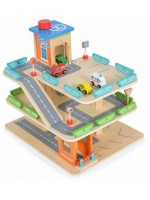 Дървена играчка Moni - Гараж на 3 етажа, 25 части
