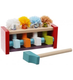Дървена играчка с чукче Cubika - Удари и подскочи, Клоуни