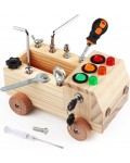 Дървена играчка Smart Baby - Камион със светлини, болтчета и инструменти 