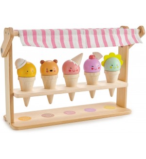 Дървена играчка Tender Leaf Toys - Щанд за сладолед, усмивки и фунийки