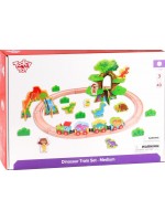 Дървена играчка Tooky toy - Джурасик парк с влак и динозаври