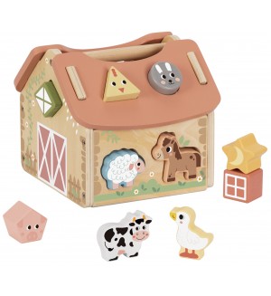 Дървена играчка Tooky Toy - Къщичка с животни за сортиране Дървена играчка Tooky Toy - Къщичка с животни за сортиране