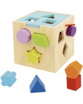 Дървена играчка Tooky Toy - Куб с цветни форми за сортиране