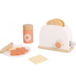 Дървена играчка Tooky toy - Тостер с продукти за закуска 