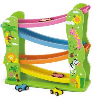 Дървена играчка Viga - Писта с колички