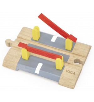 Дървена играчка Viga Toys - Железопътен прелез, със звукови ефекти