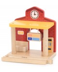 Дървена играчка Viga Toys - Железопътна гара, със звук