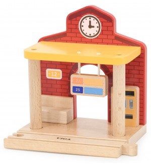 Дървена играчка Viga Toys - Железопътна гара, със звук
