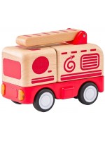 Дървена играчка Woodyland - Пожарна със звук и светлина