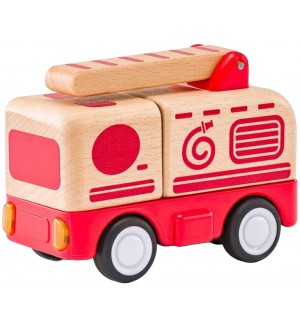 Дървена играчка Woodyland - Пожарна със звук и светлина
