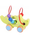 Дървена играчка за бутане Bigjigs - Крокодилче с мъниста 
