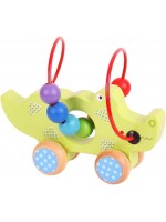 Дървена играчка за бутане Bigjigs - Крокодилче с мъниста 