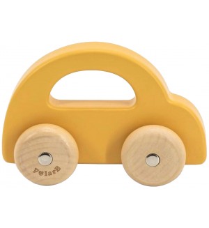 Дървена играчка за бутане Viga Toys PolarB - Жълта количка