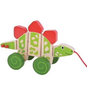 Дървена играчка за дърпане Bigjigs - Динозавър