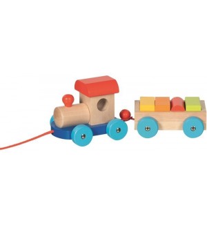 Дървена играчка за дърпане Goki - Marseille, с 5 цветни блокчета