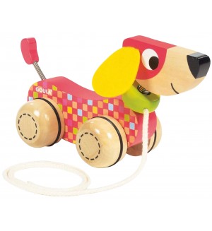 Дървена играчка за дърпане Goula - Куче