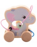 Дървена играчка за дърпане и лабиринт с мъниста Jouéco - Слонче