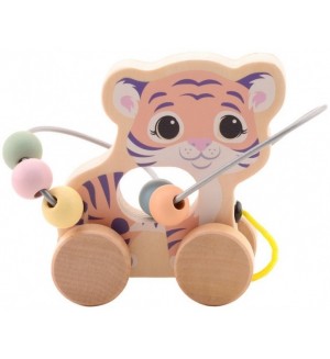 Дървена играчка за дърпане Jouéco - Тигърче
