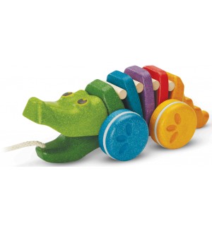 Дървена играчка за дърпане PlanToys - Алигатор, дъга 