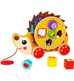Дървена играчка за дърпане със сортер Tooky toy - Таралежче