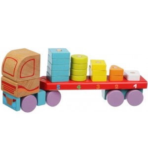 Дървена играчка за нанизване Cubika - Автовоз, сортер на геометрични форми