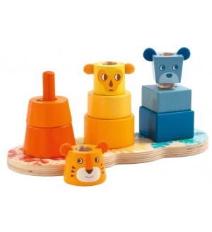 Дървена играчка за нанизване Djeco - Животни