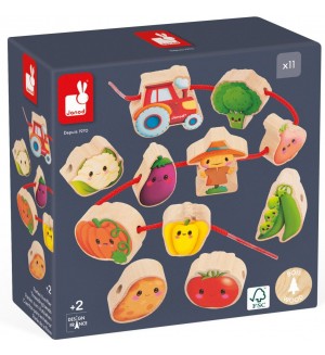 Дървена играчка за нанизване Janod - Зеленчуци Дървена играчка за нанизване Janod - Зеленчуци