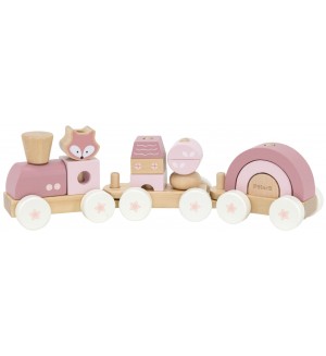 Дървена играчка за нанизване Viga Toys PolarB - Розов влак, с лисица
