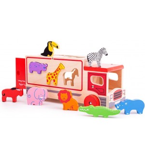 Дървена играчка за сортиране Bigjigs - Камионче Сафари