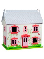 Дървена къща за кукли Bigjigs - С обзавеждане и семейство