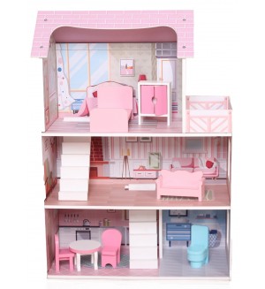 Дървена къща за кукли Chipolino - С мебели, 7 части